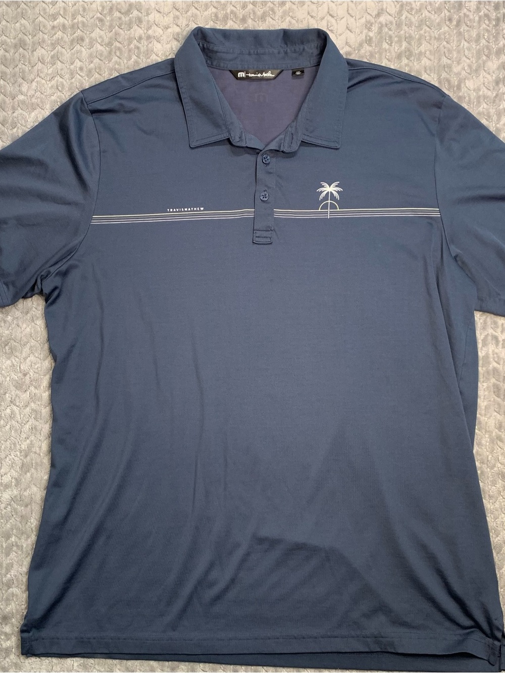 TravisMathew Polo Shirt Mens XXL Blue Palm Tree Golf Pima Cotton Performance